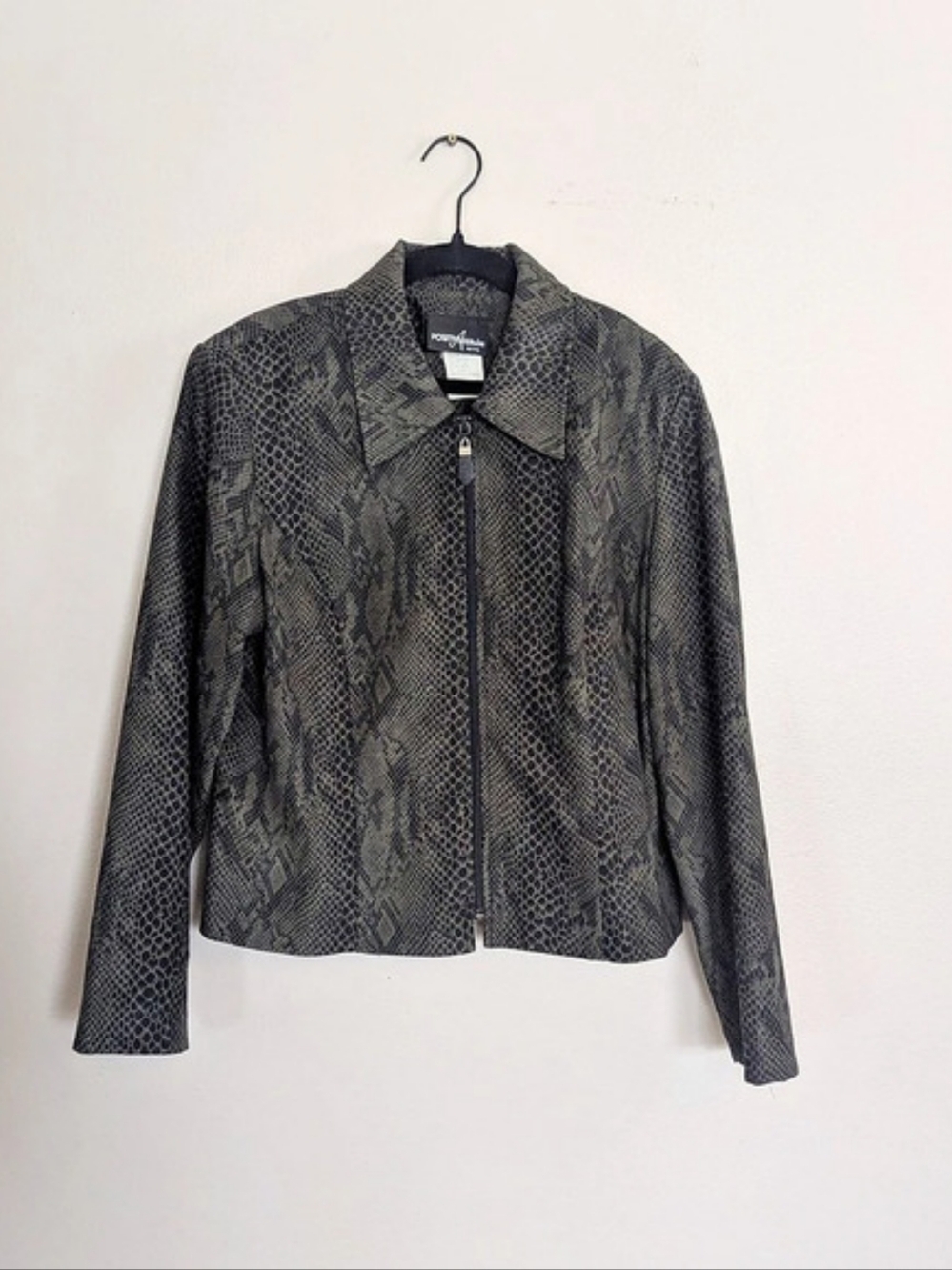 VTG 90s Positive Attitude Snake Print Zip Jacket Size 12 Petite Green